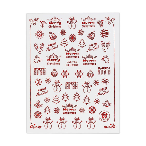 Autocollant de Noël - Bonhomme de neige rouge et arbres 