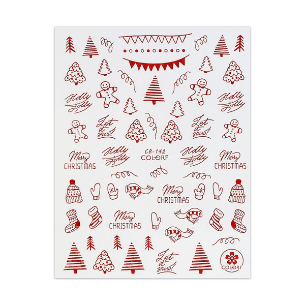 Red Christmas Sticker - Gingerbread Man, Stockings & Christmas Tree