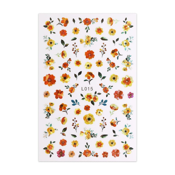 Metaalachtige Stickerblad - Oranje Bloemen