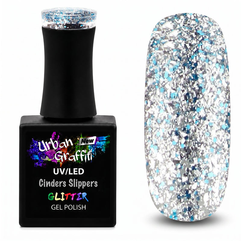 Zapatillas Cinders - UGGP-A0908 Urban Graffiti Plata y Azul con Brillo Esmalte 15ml