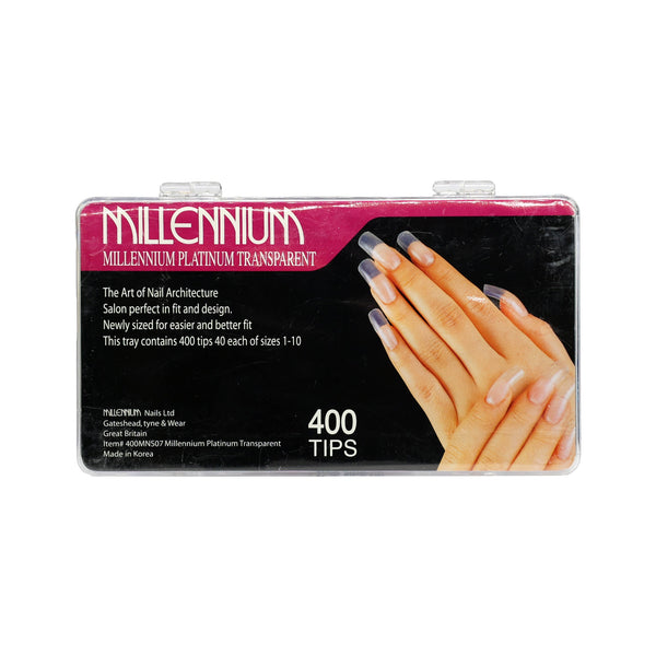 Millennium Platinum Transparent Nail Tips – Clear (400 Tips, Sizes 1–10)