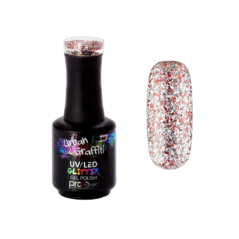 Apollo - UGGP-A0907 Vernis Gel Pailleté Rouge et Argent Graffiti Urbain 15ml