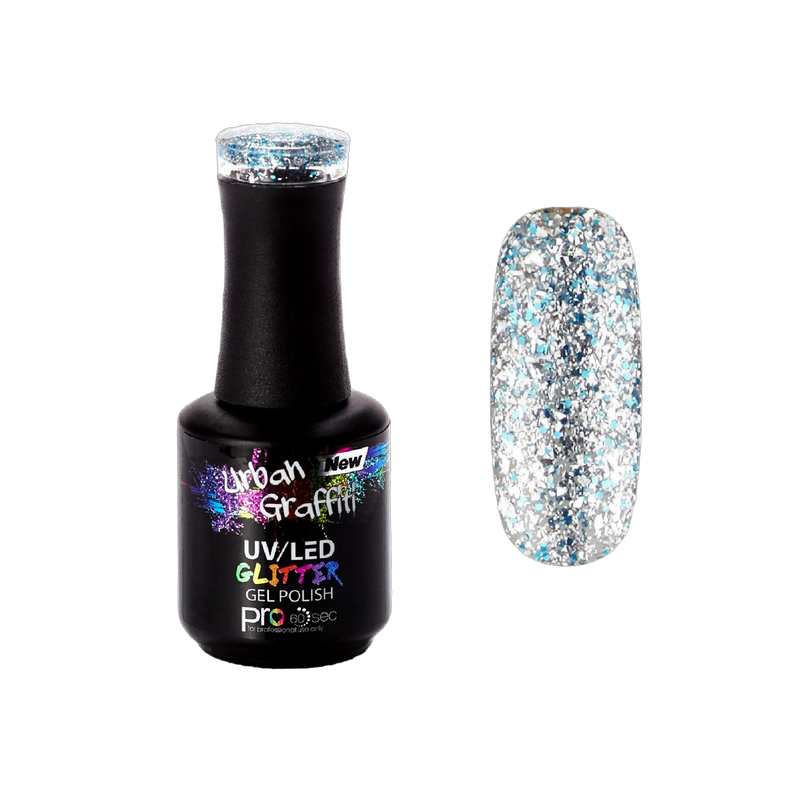 Chaussons Cinders - UGGP-A0908 Urban Graffiti Vernis Pailleté Argent et Bleu 15ml