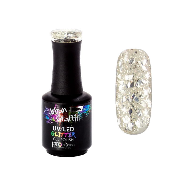 Diamond Eyes - UGGP-A0923 Vernis Gel Pailleté Argent Graffiti Urbain 15ml